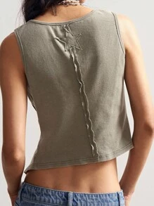 Bohemela Women's Casual Vintage Solid Color Knit Crew Neck Sleeveless Fitted Split Hem Tank Top, Boho Style For Independence Day, Autumn Snap Button Top Sleeveless Top Ribbed Top