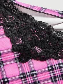 ROMWE J-Fashion Camiseta ajustada y sexy con estilo Lolita, decorada con encaje negro a patchwork, lazo de terciopelo en la espalda y hebilla brillante con lazo - Negro - Ver 6