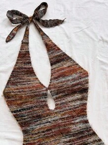 Soleia 全新时尚度假红色针织条纹露背迷你连衣裙 - 彩色 - 查看 5