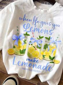 SHEIN Leap Crew Teen Girls' Casual Pattern Short Sleeve T-Shirt, Suitable For Summer Lemonade Shirt Kids Teen Girls Summer Clothes Cute Summer T Shirts Lemonade T-Shirt Kids Graphic Tees