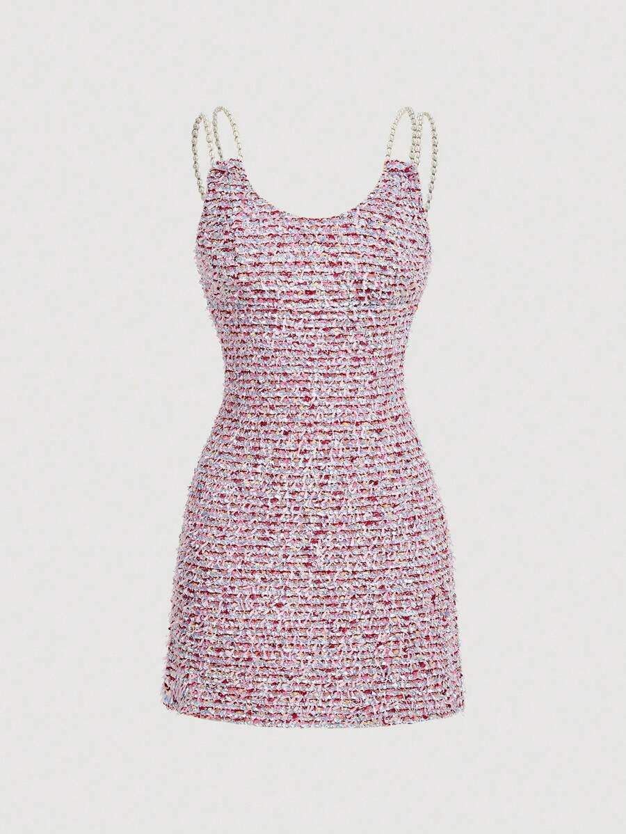 SHEIN MOD Vestido mini con correa de perlas gruesa para mujer, rosa y morado, vestido de otoño, ropa de mujer de otoño, ropa de vuelta al colegio, ropa de oficina para mujer, estilo "old money" para mujer, atuendo de cumpleaños, oficina, ropa vintage para mujer, vestidos formales para invitados de boda, atuendo de oficina para mujer, vestidos para fiestas de mujer, atuendos de crucero para mujer, atuendos de maestra para mujer - Rosa - Ver 1
