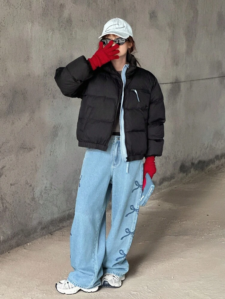 Teenagers (Girls) Short Plain Color Padded Coat For Winter