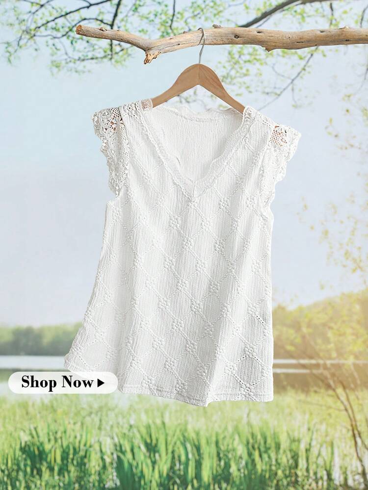 Blusa sin mangas de encaje para mujer, de verano