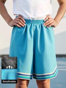 JNSQ Tween Boy Back To School Outdoor Sports Loose Shorts, Children Elastic Waist Side Splice Webbing Outdoor Sports Loose Shorts - Blue - View 7