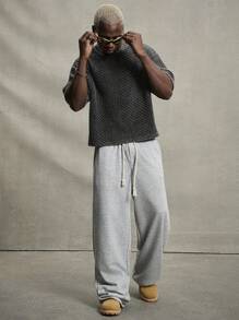 PAVTROS Manfinity Streetrush 男士休闲宽松直筒裤，带闪亮亮片设计，时尚，灰色宽松运动裤，超大运动裤，男士宽底运动裤，长裤，男士运动裤，男士灰色阔腿运动裤，男朋友礼物，男士街头服饰，万圣节，万圣节派对，街头服饰