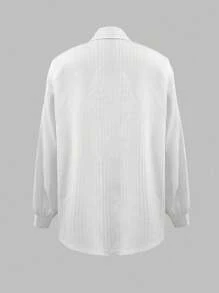 INAWLY 女士春夏条纹落肩长袖宽松休闲衬衫 - 白色 - 查看 2