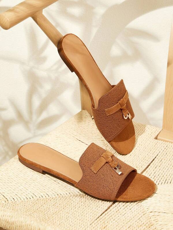 CUCCOO BASICS Women's Comfortable Breathable Flat Metal Decor Slide Sandals