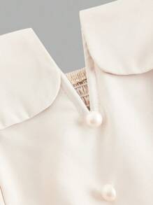 SHEIN MOD 女士优雅杏色V领无袖连衣裙，夏季 - 杏色 - 查看 3