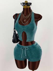 Amplova 2件套女士露背吊带上衣和超短裤