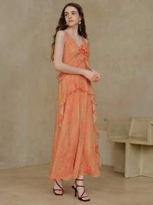 MOTF PREMIUM VESTIDO CON VOLANTES FLORALES ESTÉREO - Naranja - Ver 6