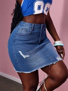Slaydiva 休闲洗水做旧修身牛仔迷你裙
