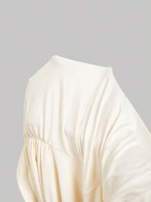 SHEIN MOD 垂坠领口合身褶皱杏色优雅长袖 T 恤，女士教师装，商务休闲女装，乡村音乐会装，哥特装，外出上衣，西部女装，老钱风格女装，女士早午餐装，老钱装，基本款上衣，奶油色上衣，垂坠上衣，象牙白色上衣，长袖上衣 - 杏色 - 查看 5