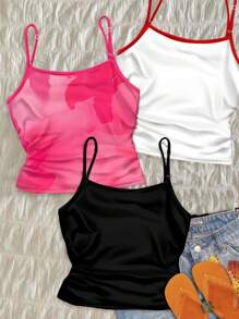 青少年女孩修身休闲运动吊带背心基本款 3 件套 - 彩色 - 查看 2