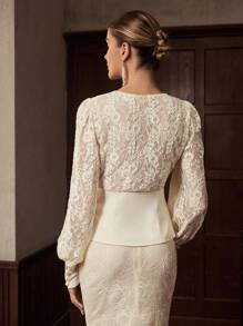 ZEYLAH ÁO BLOUSE DÀI TAY CỔ V, REN EO, THANH LỊCH, THÍCH HỢP CHO ĐẦU THU - Màu be - Xem 3