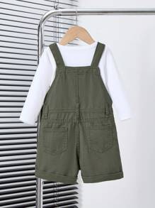 SHEIN Vintaside Kids Young Boy Casual Vacation Style Denim Suspender Shorts