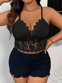 Firerie Plus Size Elegant Lace Camisole For Spring/Summer Holidays - Black - View 14
