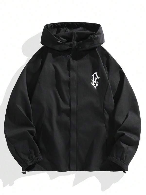 Manfinity Homme Chaqueta con capucha de ajuste holgado y estampado gráfico de letras para hombres de talla grande