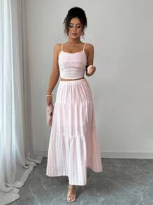 Rafferiza Rochie scurtă Islaluna pentru femei, cu imprimeu jacquard, stil romantic de vacanță, cu rochie lungă, set din 2 piese - Roz - Vizualizare 6