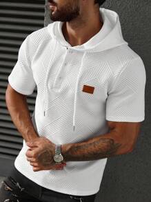 Manfinity Homme Men's Casual Graphic Print Drawstring Hooded Short Sleeve T-Shirt - White - View 4