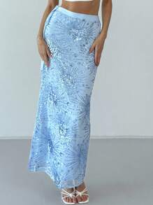 Aloruh Váy chữ A đính sequin ngọt ngào và cay nồng phong cách mới, váy dự tiệc lễ hội cạp cao đa năng - Màu xanh lam - Xem 3