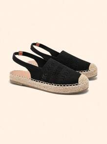 CUCCOO BASICS Women's Round Toe Jute Rope Thick Bottom High Heel Casual Vacation Flat Shoes For Christmas Spring Shoes - Black - View 2