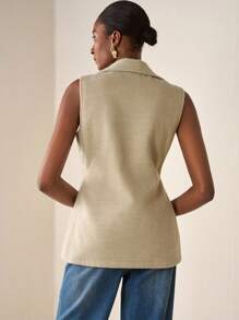 Zivah 20  Fall/Winter New Arrival College Style Music Festival Graduation Casual Daily Vacation Beach Sunbathing Streetwear Commute Elegant Lapel Vest Sleeveless Overcoat Thin A-Line Waisted Apricot Woolen Vest - Apricot - View 2