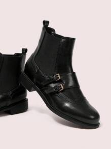 CUCCOO DOLLMOD 女士圆头弹力套脚短靴，黑色时尚踝靴，厚底踝靴，低跟，适合圣诞节穿着 - 黑色 - 查看 3