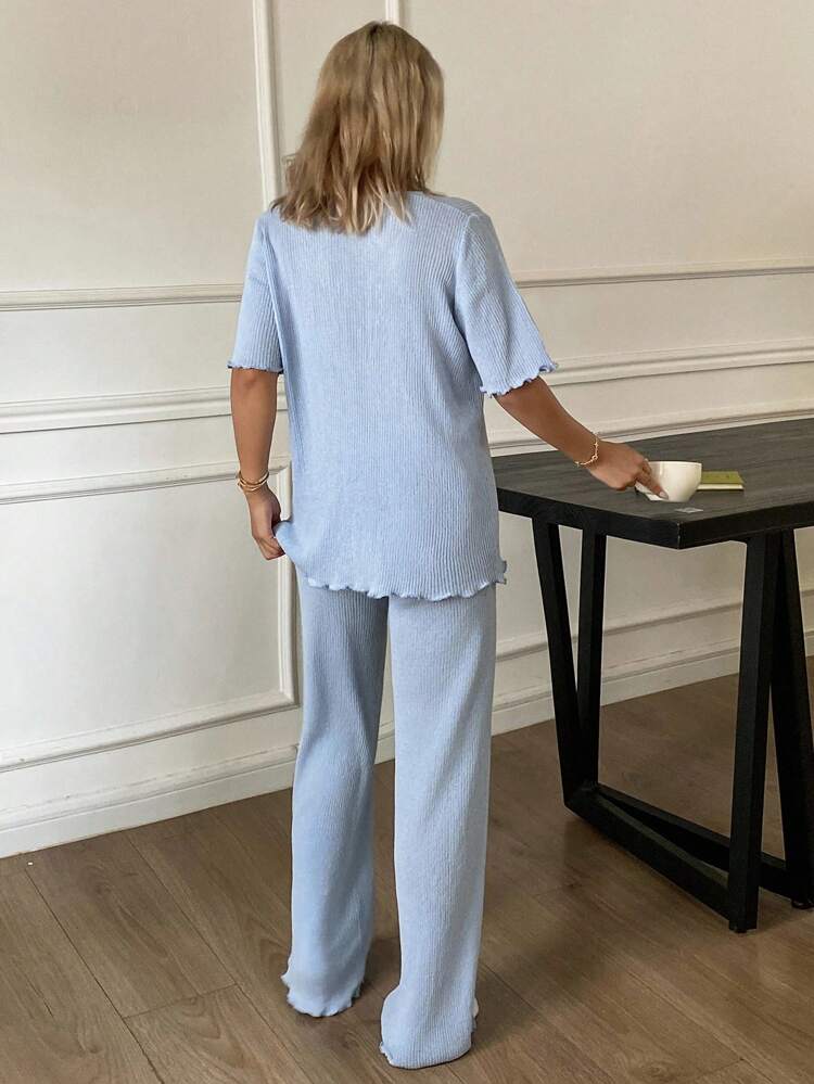 Simple Solid Color Comfortable Knit Ladies Pajama Set