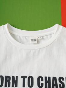 LOONEY TUNES X SHEIN 青少年男孩卡通猫咪图案短袖T恤和棋盘格印花短裤休闲两件套 - 彩色 - 查看 3