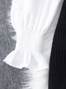 INAWLY 2pcs/Set Spring White Lantern Sleeve Blouse & Loose Fit Open Front Knit Vest, Women Layered Outfit