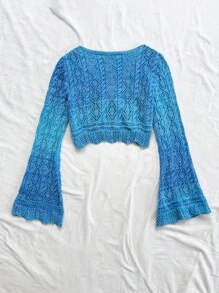 Soleia 女士镂空抽绳 V 领长袖短款毛衣，波西米亚风，波西米亚风，浪漫花卉，度假风，花卉 - 彩色 - 查看 2