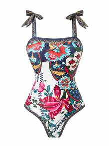 Swim Oasis Women Printed One Piece Swimsuit And Mesh Maxi Skirt, Beach Resort Holiday Style, Summer - Multicolor - View 3