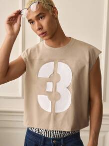 SWAVVY Men's Summer Casual Sleeveless T-Shirt, White Color, Crafted Patchwork Design - Brown - View 3