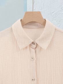 Rusticease Đầm công sở màu trơn cài nút phía trước cho nữ, trang phục công sở thường ngày, trang phục đi làm, trang phục giáo viên cho phụ nữ, trang phục kín đáo - Màu Khaki - Xem 5