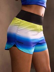 Powerista Colorblock Elastic Waist Summer Fashion Sports Shorts - Blue - View 3