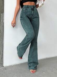 SHEIN Tall QUẦN JEAN ĐEN DÀI XÒE CAO CẤP - Rửa nhẹ - Xem 4