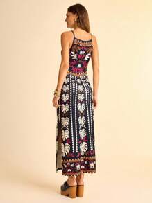 CAJUNI 女士热带植物印花休闲吊带连衣裙，适合度假 - 波西米亚风女装/女士西式服装/图案/休闲女士 - 彩色 - 查看 2