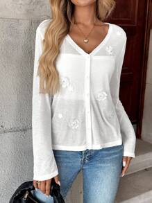 EMERY ROSE Chaqueta ligera elegante con diseño floral 3D para mujer