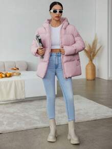 EURMUSE Women'S Pink Hooded Warm Padded Coat - Pink - View 5
