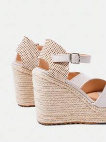Styleloop Women's Rope & Straw Woven Wedge Thick Sole Sandals, Summer Vacation Bohemian Style - Beige - View 5