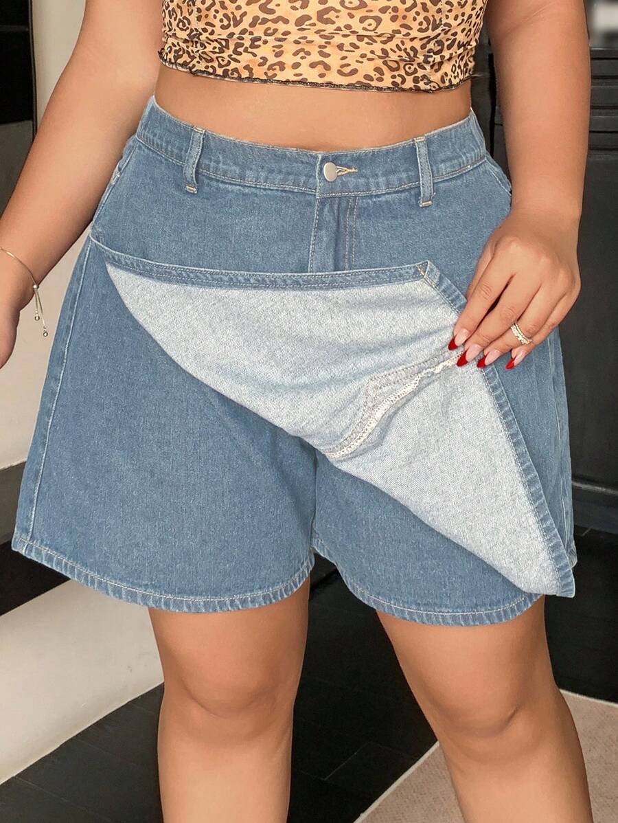 Dazy Plus Dark Wash A-Line Straight Denim Shorts Skirt, Summer - Light Wash - View 1