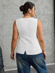 SHEIN EZwear Chaleco informal de resort de cintura ceñida sin mangas de talla grande de lino