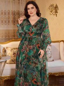 Modelyn Đầm dài tay chữ V dáng chữ A rộng rãi sang trọng thanh lịch mới - Màu xanh lá cây đậm - Xem 5