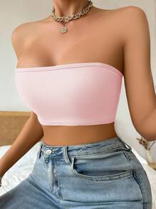 SHEIN Bralette & Wirefree Bra Set (Seamless With Padded InnerTop) - Strapless Bra With Transparent Straps, Pink - Baby Pink - View 4