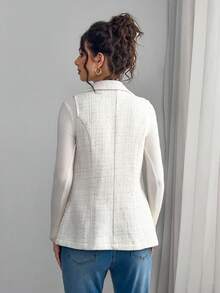 SHEIN 孕妇格纹双排扣无袖休闲夹克 - 白色 - 查看 2