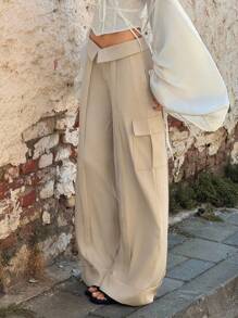 SHEIN ICON Quần Cargo cạp gập phong cách thường ngày - Màu Khaki - Xem 3