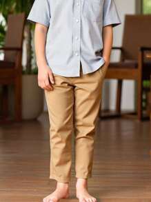 SHEIN Vintaside Kids Jeansy Tween Boy Casual Simple Preppy Cat Whisker Elastic Waist Slim Fit