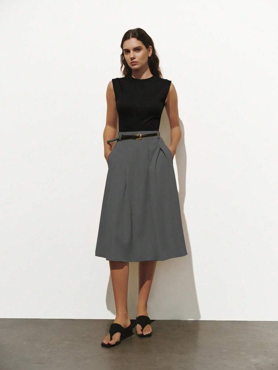 Lumivelle Knit & Woven Patchwork Pleated Dress Dress Summer Dress Clothes For University - Grey - View 1