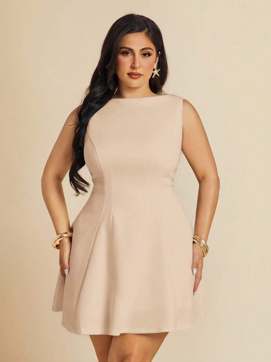 SHEIN BAE Plus Size Women's Simple Elegant Solid Black & Wine Red Sleeveless A-Line Dress, Suitable For Date, Party, Romantic Occasion, Bridesmaid, Wedding, Ball, Casual Office Wear, Birthday, Princess Dress, Spring Summer