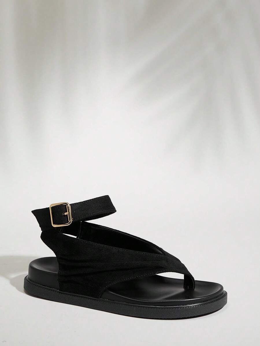 SHUZIA 女式踝带人字凉鞋 - 黑色 - 查看 1